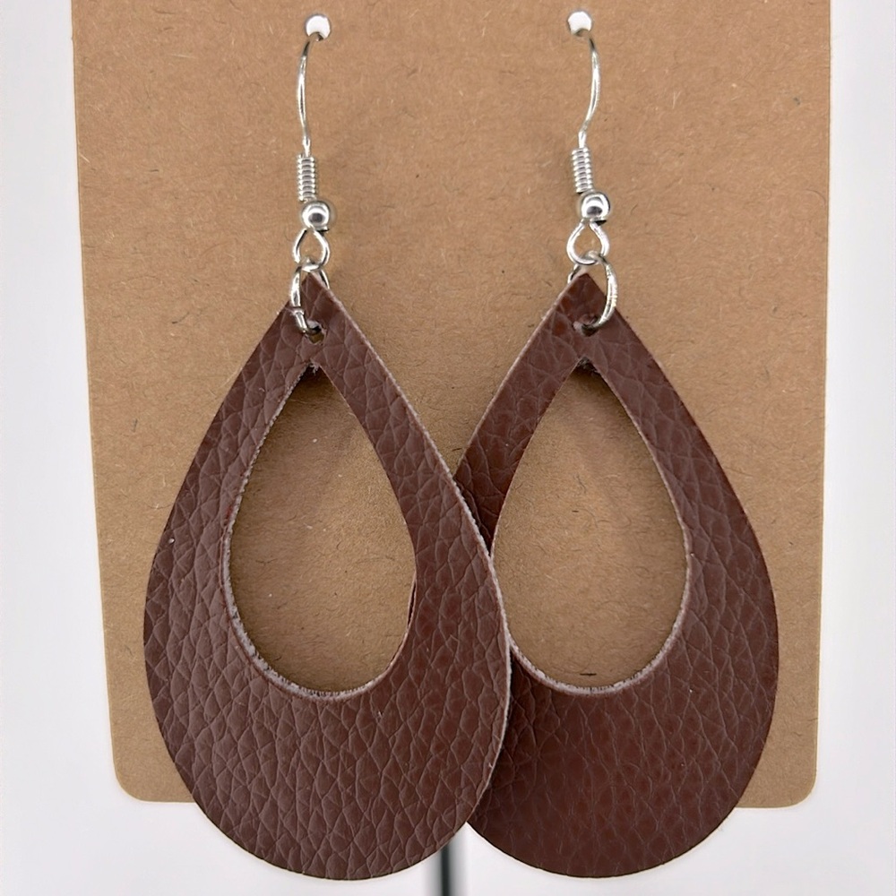 Brown Faux Leather Dangle Earrings Fashion Jewelry